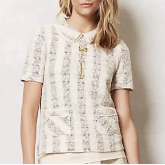 Anthropologie collared knit tweed boucle top blouse - Picture 1 of 9